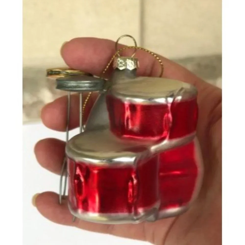 Retro Drums Ornament Glass Musical Band Instrument Christmas Gift New